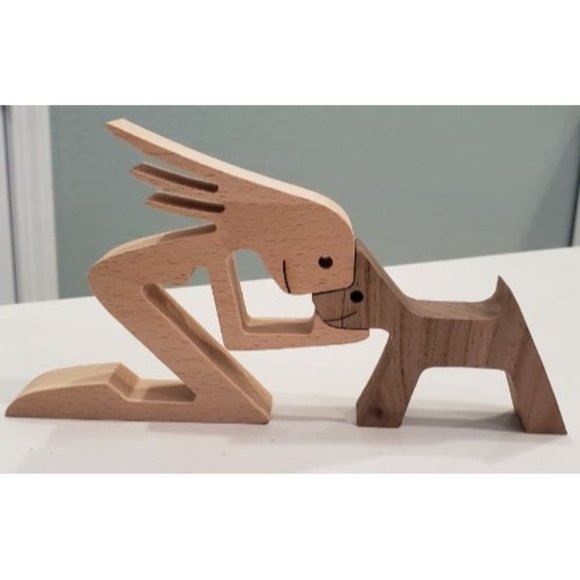 New Small Living Room Decor Women and Dog Statue Wood Decorations for Home - Picture 2 of 2